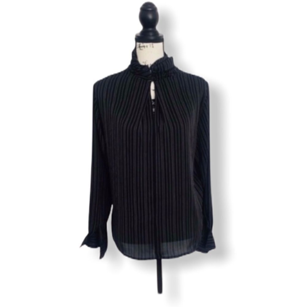 Steve & Barry’s Vintage High Collar Striped Blouse Black White Size 8 Retro